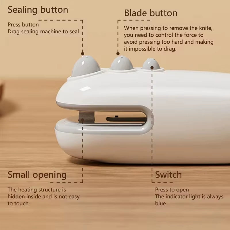 XIAOMI Mini Sealing Machine Handheld Heated Portable USB Recharge Food Bag Sealer Household Magnetic Packaging Cut Seal Dual Use