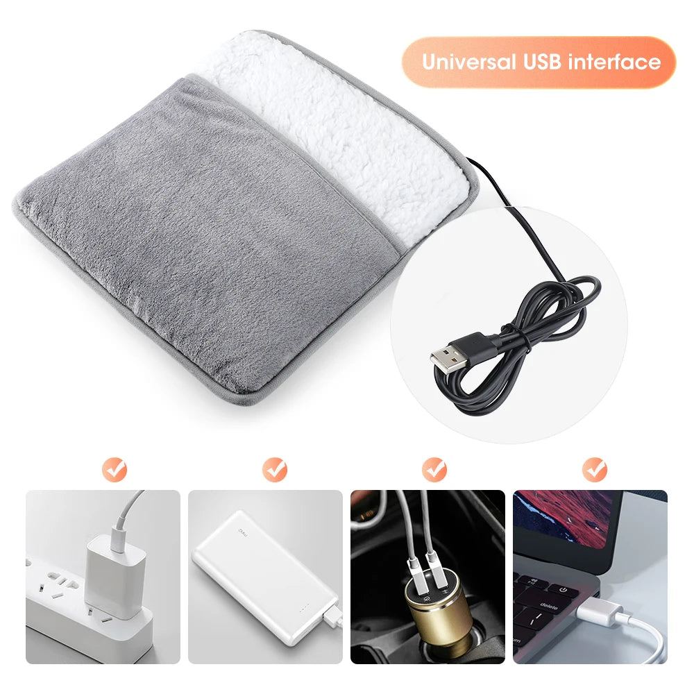 Winter Electric Foot Heating Pad USB Charging Soft Plush Washable Foot Warmer Heater Improve Sleeping Household Foot Warming Mat