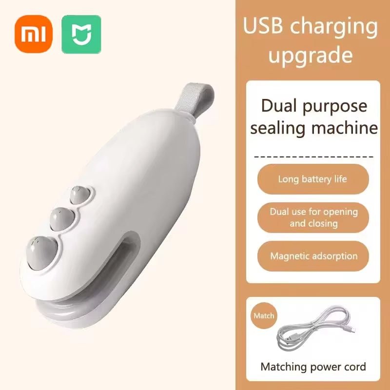 XIAOMI Mini Sealing Machine Handheld Heated Portable USB Recharge Food Bag Sealer Household Magnetic Packaging Cut Seal Dual Use