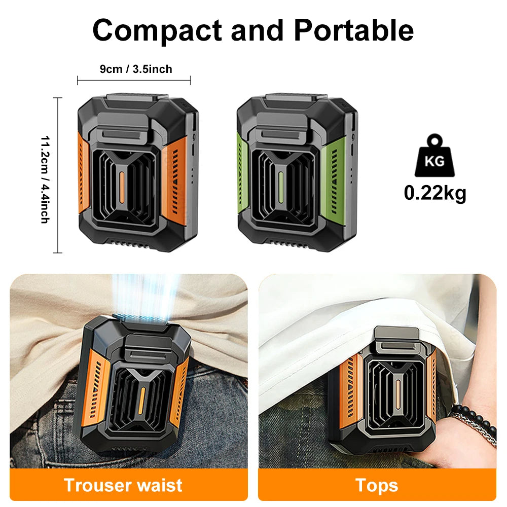 Waist Fan Portable Hanging Waist Fan for Outdoor Mini Air Cooler USB Rechargeable Wearable Clip Fan for Running Camping Sport