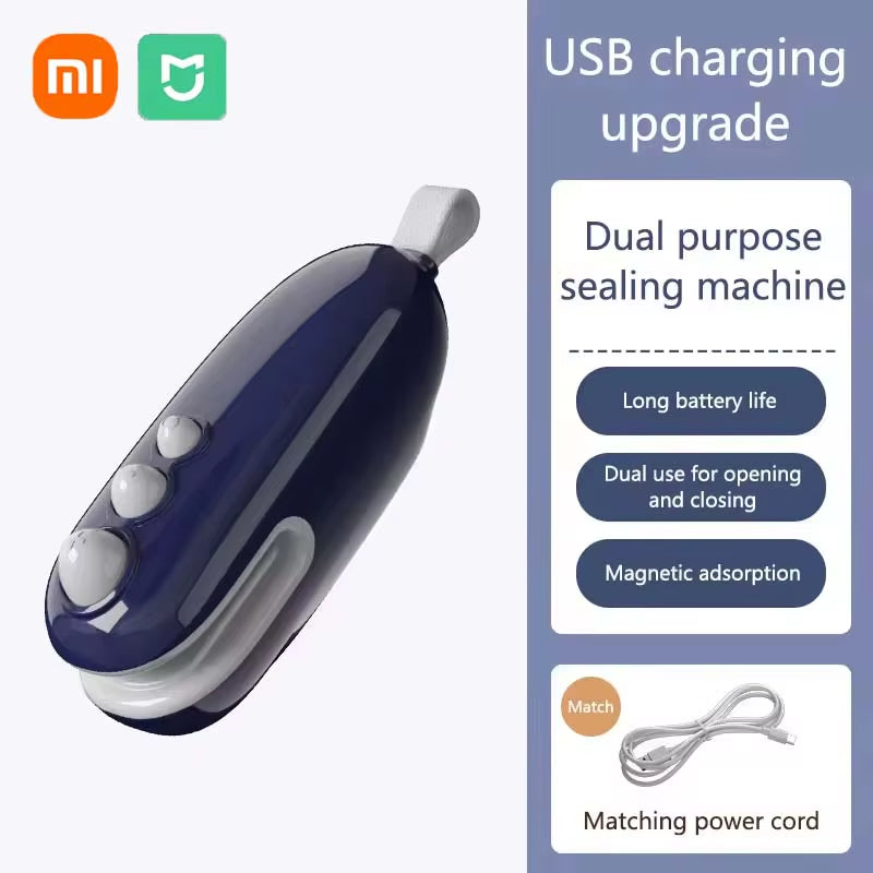 XIAOMI Mini Sealing Machine Handheld Heated Portable USB Recharge Food Bag Sealer Household Magnetic Packaging Cut Seal Dual Use