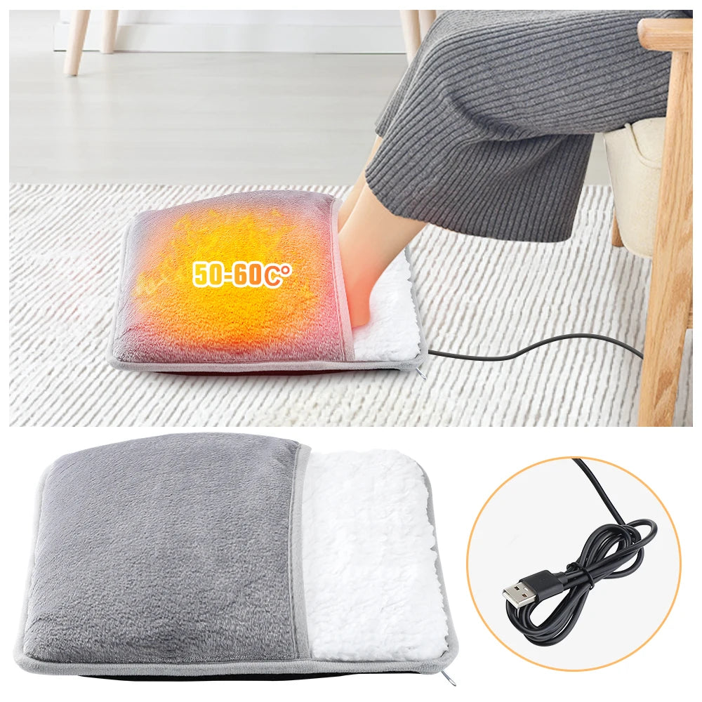 Winter Electric Foot Heating Pad USB Charging Soft Plush Washable Foot Warmer Heater Improve Sleeping Household Foot Warming Mat